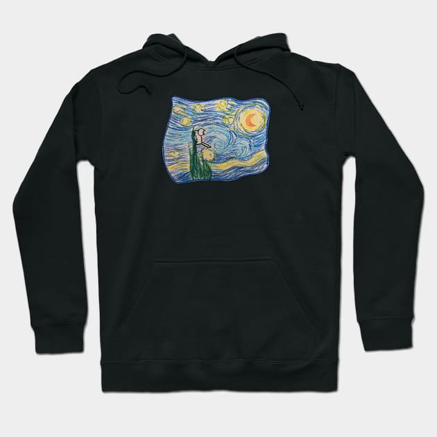 Cat Van Gogh, starry night drawing Hoodie by Tapood